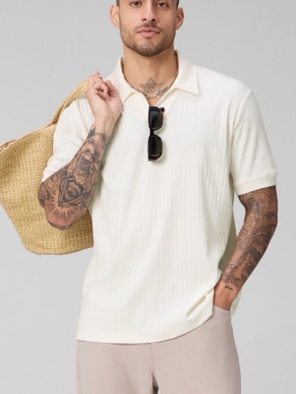 Fabletics Bone Short-Sleeve Ribbed Polo